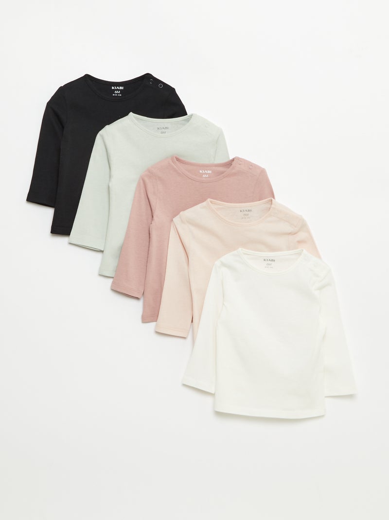 Setje met 5 effen T-shirts met lange mouw Wit - Kiabi