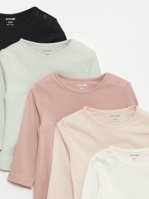 Setje met 5 effen T-shirts met lange mouw - Kiabi