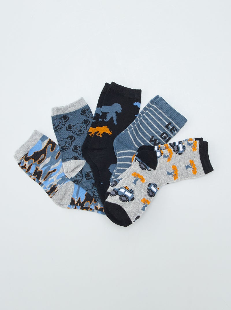Setje met 5 paar sokken met autootjesprint BLAUW - Kiabi