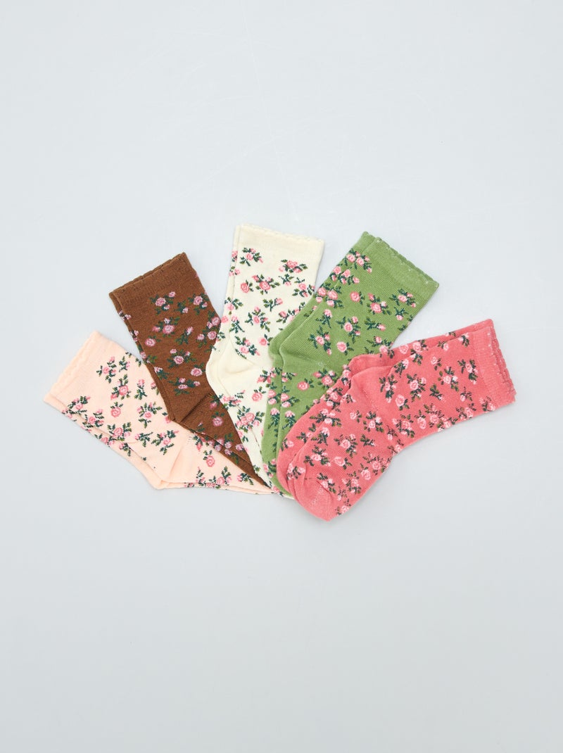Setje met 5 paar sokken met bloemenprint ROSE - Kiabi