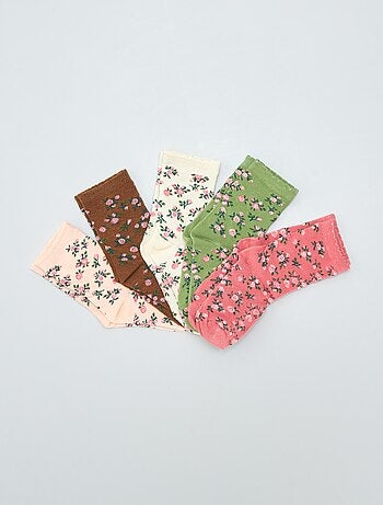 Setje met 5 paar sokken met bloemenprint - Kiabi