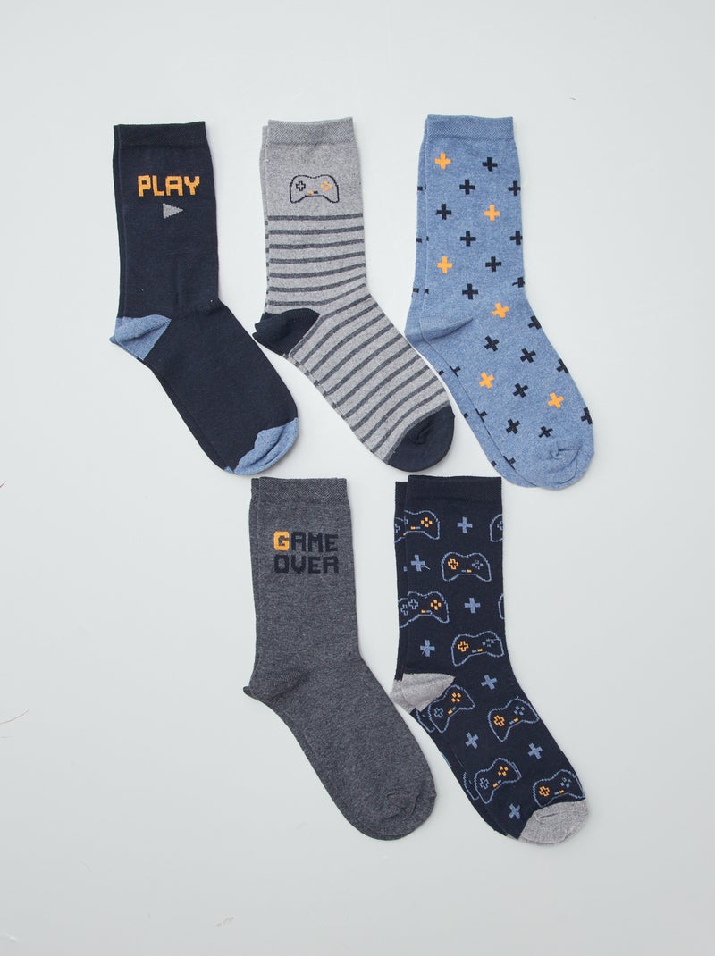 Setje met 5 paar sokken met print BLAUW - Kiabi