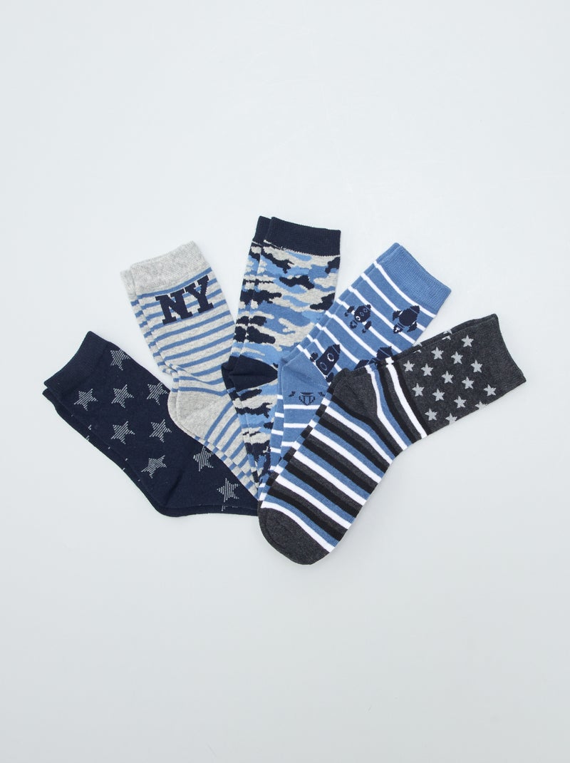Setje met 5 paar sokken met US-print BLAUW - Kiabi