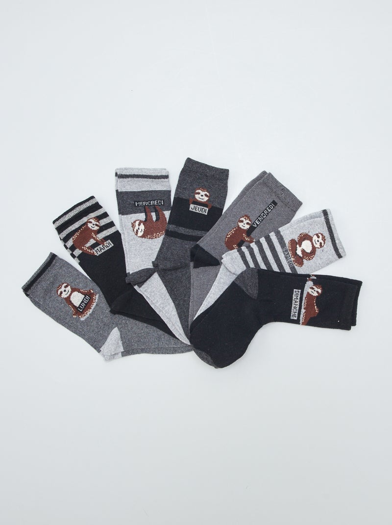 Setje met 7 paar sokken met luiaardprint zwart / grijs - Kiabi