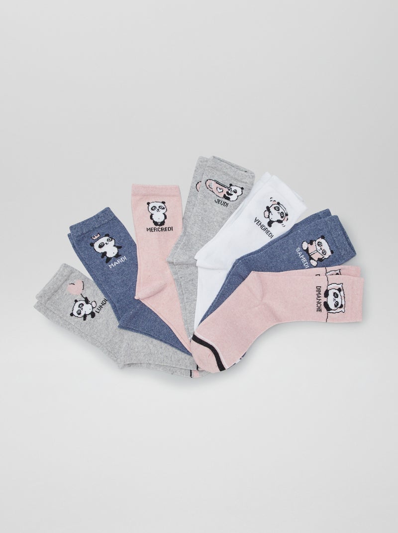 Setje met 7 paar sokken met pandaprint GRIJS - Kiabi