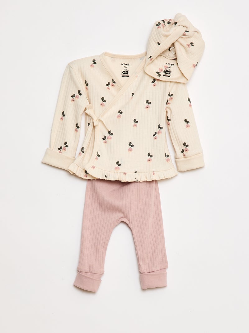 Setje met pyjama + mutsje - 3-delig - cradle to cradle WIT - Kiabi