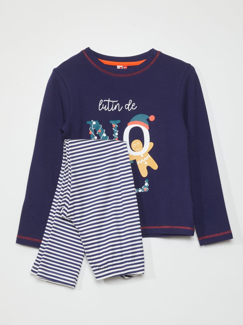 Setje met pyjamashirt + pyjamabroek - 2-delig navy / grijs - Kiabi