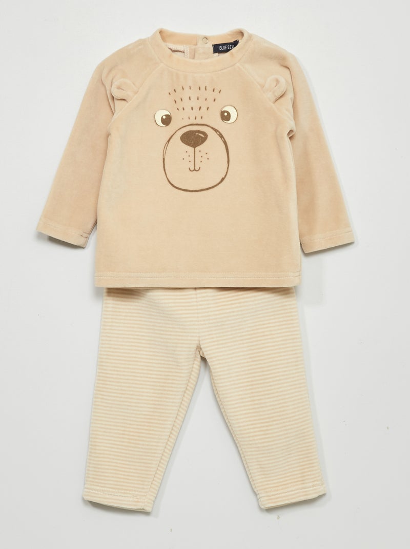Setje met pyjamashirt + pyjamabroek van zacht tricot - 2-delig BIEGE - Kiabi