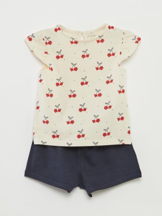 Setje met short + T-shirt met ruches - 2-delig