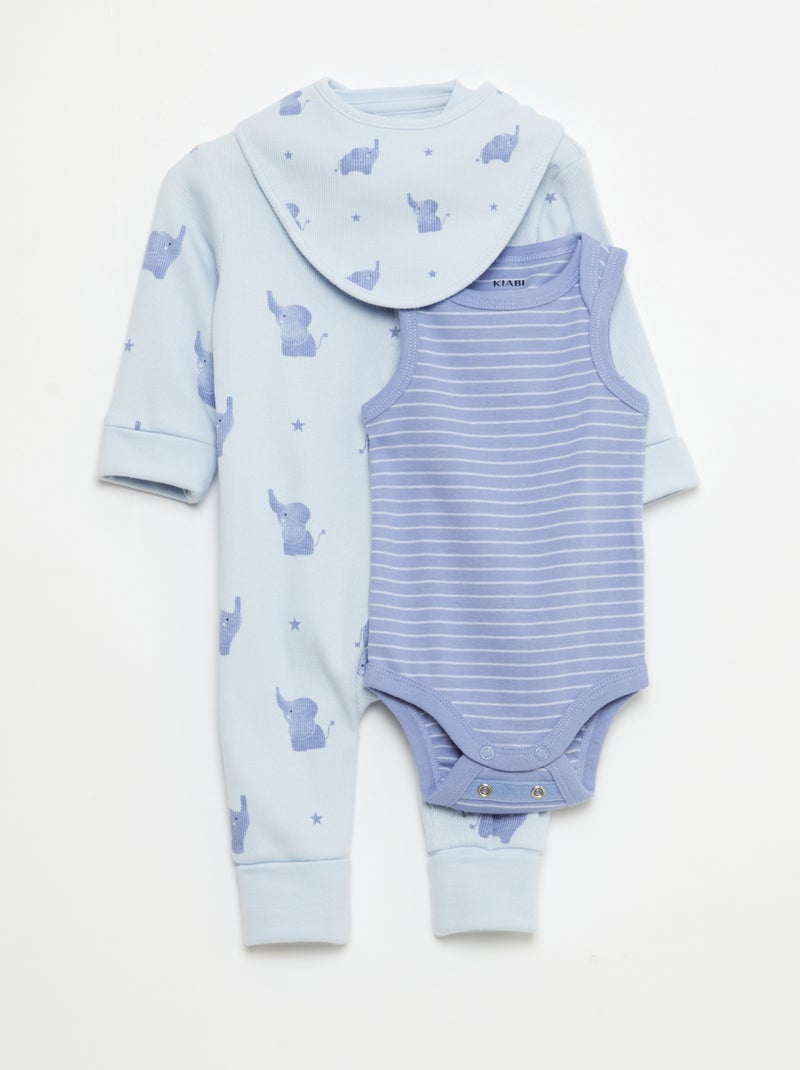Setje met slaappakje + rompertje + slabbetje - 3-delig Blauw - Kiabi