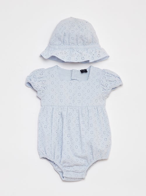Setje met speelpakje + vissershoedje in broderie anglaise - 2-delig - Kiabi