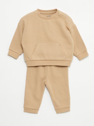 Setje met sweater + broek met honingraatstructuur - 2-delig