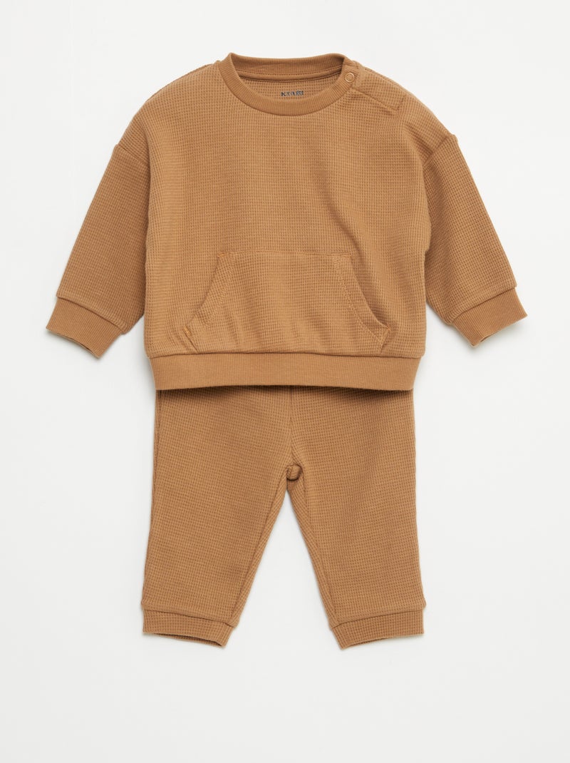 Setje met sweater + broek met honingraatstructuur - 2-delig Biege - Kiabi