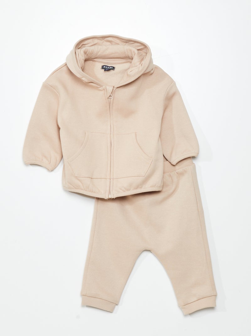 Setje met sweater met rits + joggingbroek 2-delig BIEGE - Kiabi