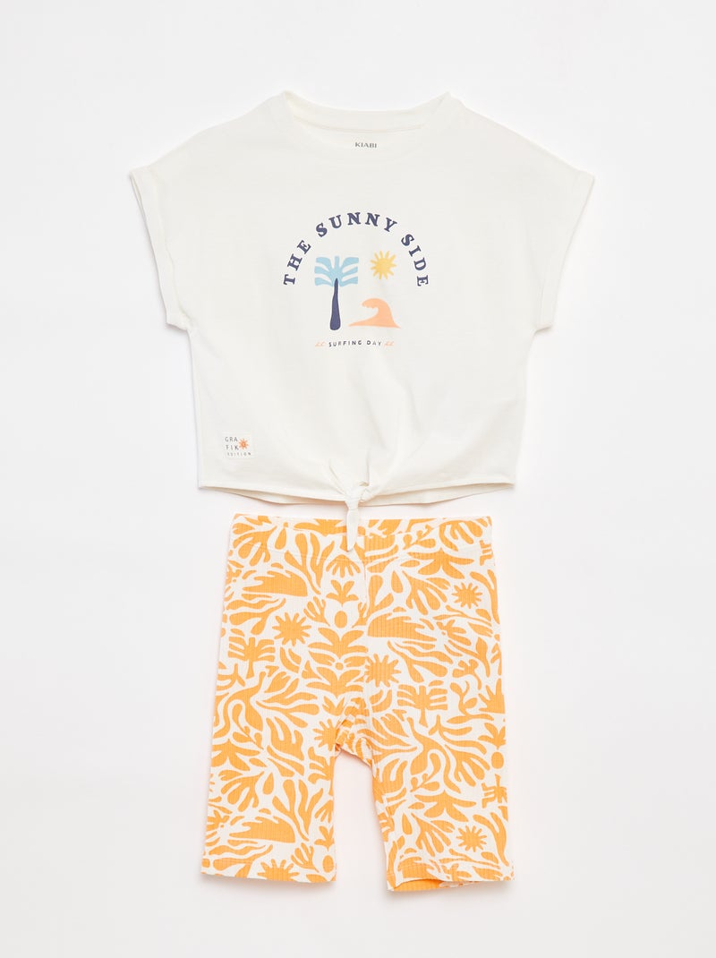 Setje met T-shirt + korte legging - Grafik Edition WIT - Kiabi