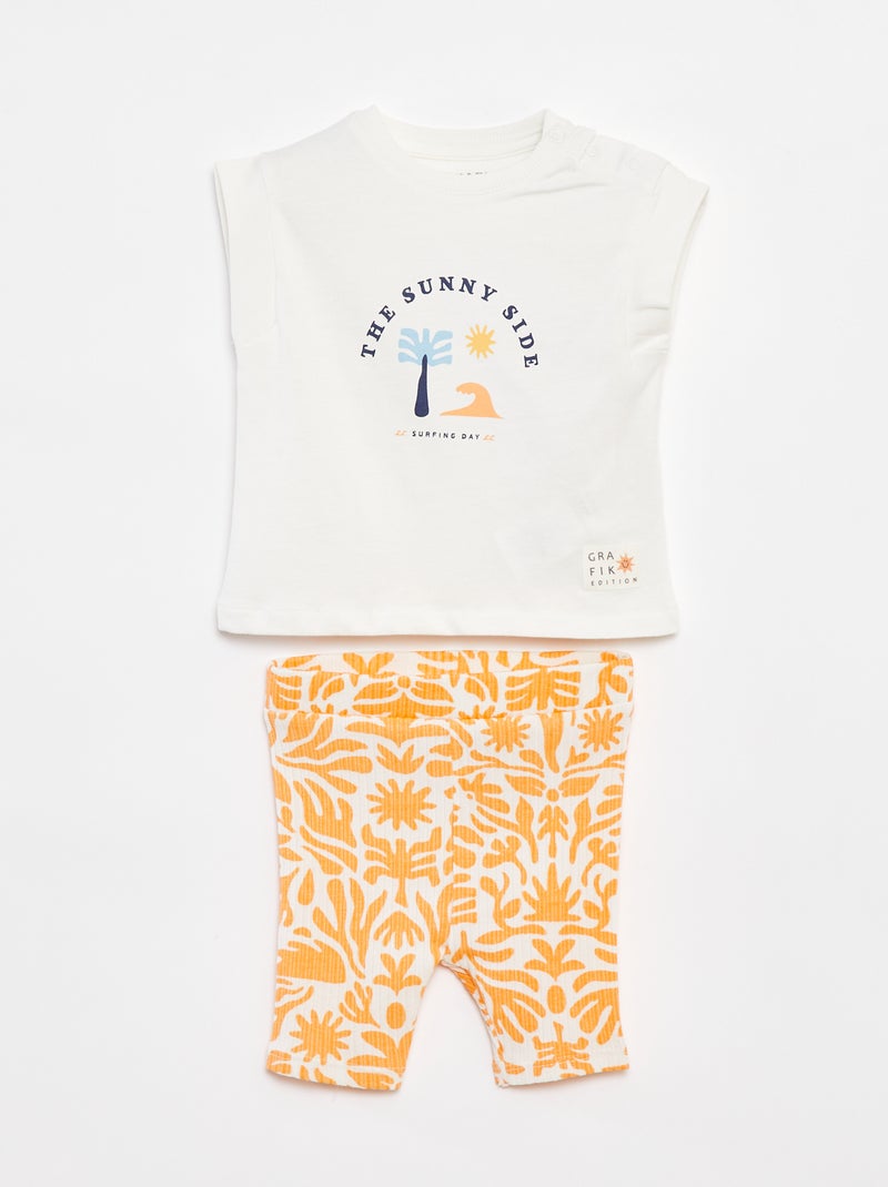 Setje met T-shirt + korte legging met print - Grafik Edition Wit - Kiabi
