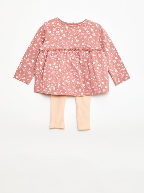 Setje met T-shirt + legging met ribbeltextuur - 2-delig - Kiabi