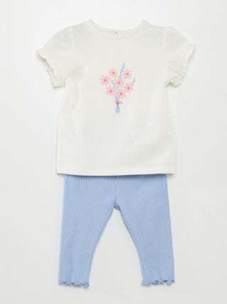 Setje met T-shirt + legging met ribbeltextuur - 2-delig