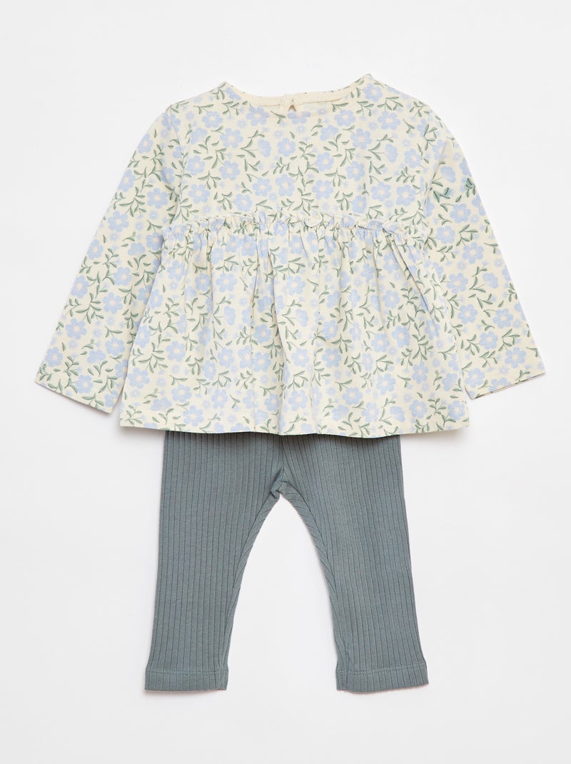Setje met T-shirt + legging met ribbeltextuur - 2-delig Wit - Kiabi