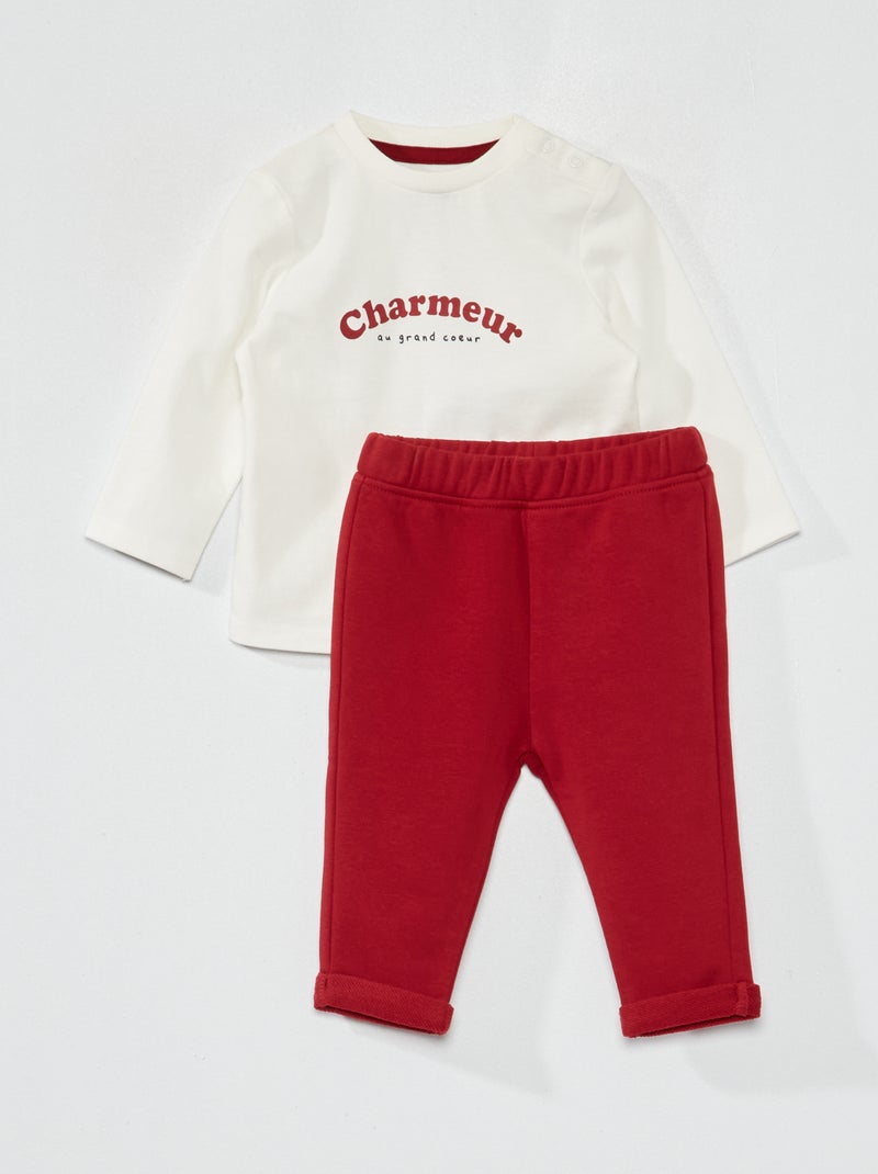 Setje met T-shirt met print + broek van french terry WIT - Kiabi