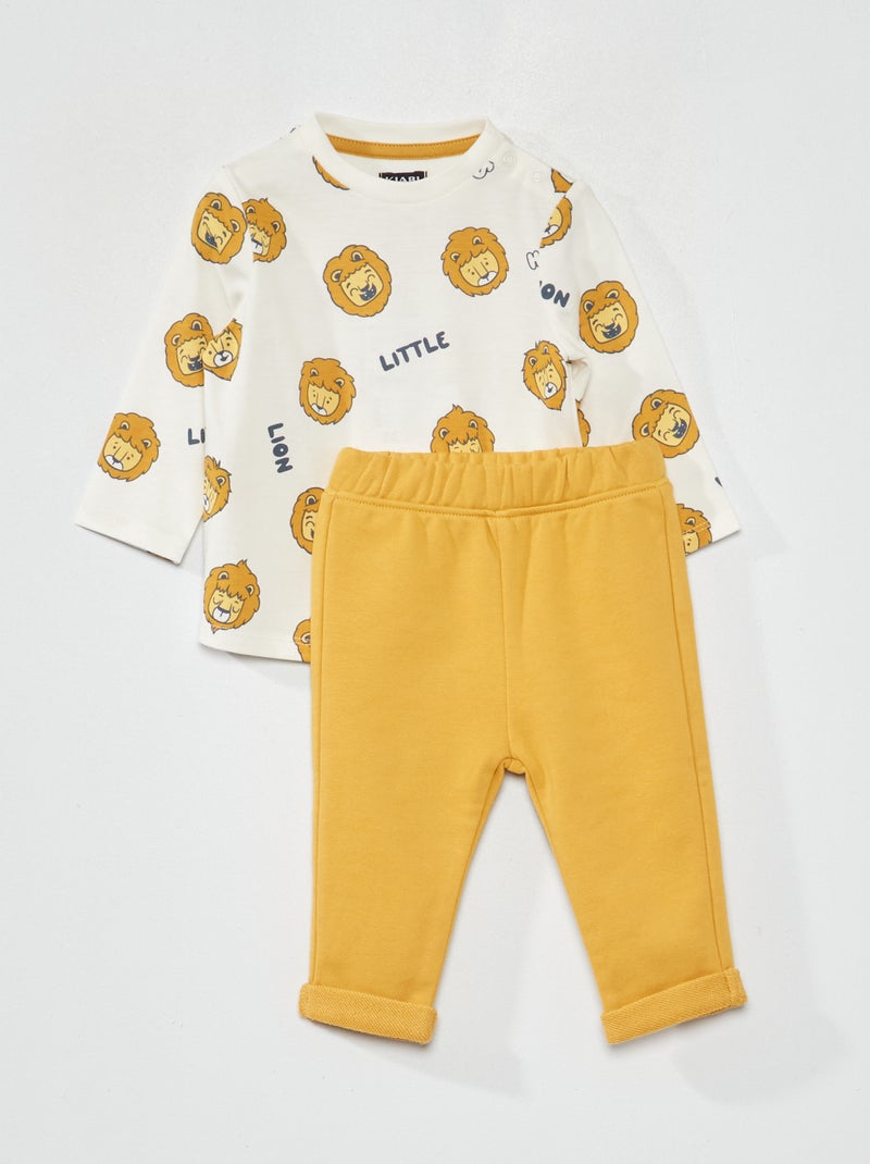 Setje met T-shirt met print + broek van french terry WIT - Kiabi