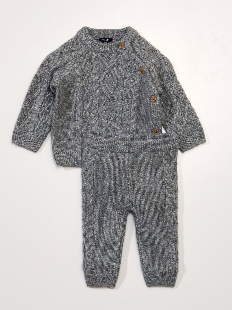 Setje met truitje + legging van kabeltricot GRIJS - Kiabi