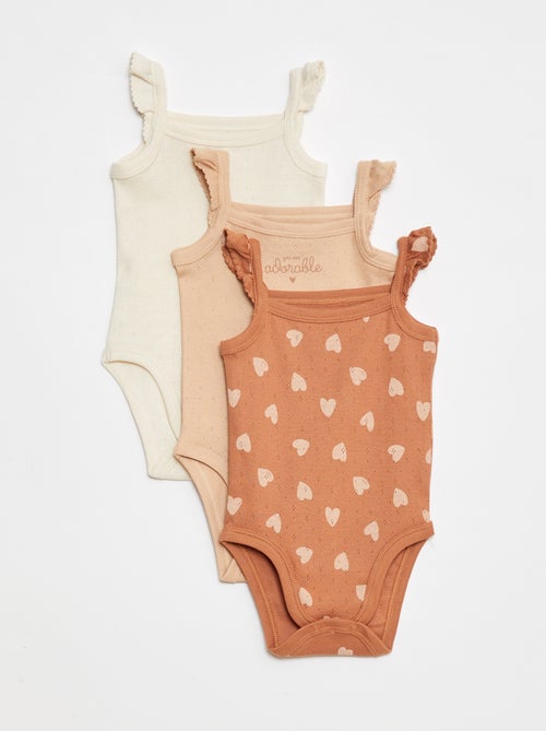 Setje rompertjes van pointelletricot met ruchebandjes - Kiabi