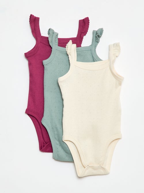 Setje rompertjes van pointelletricot met ruchebandjes - Kiabi