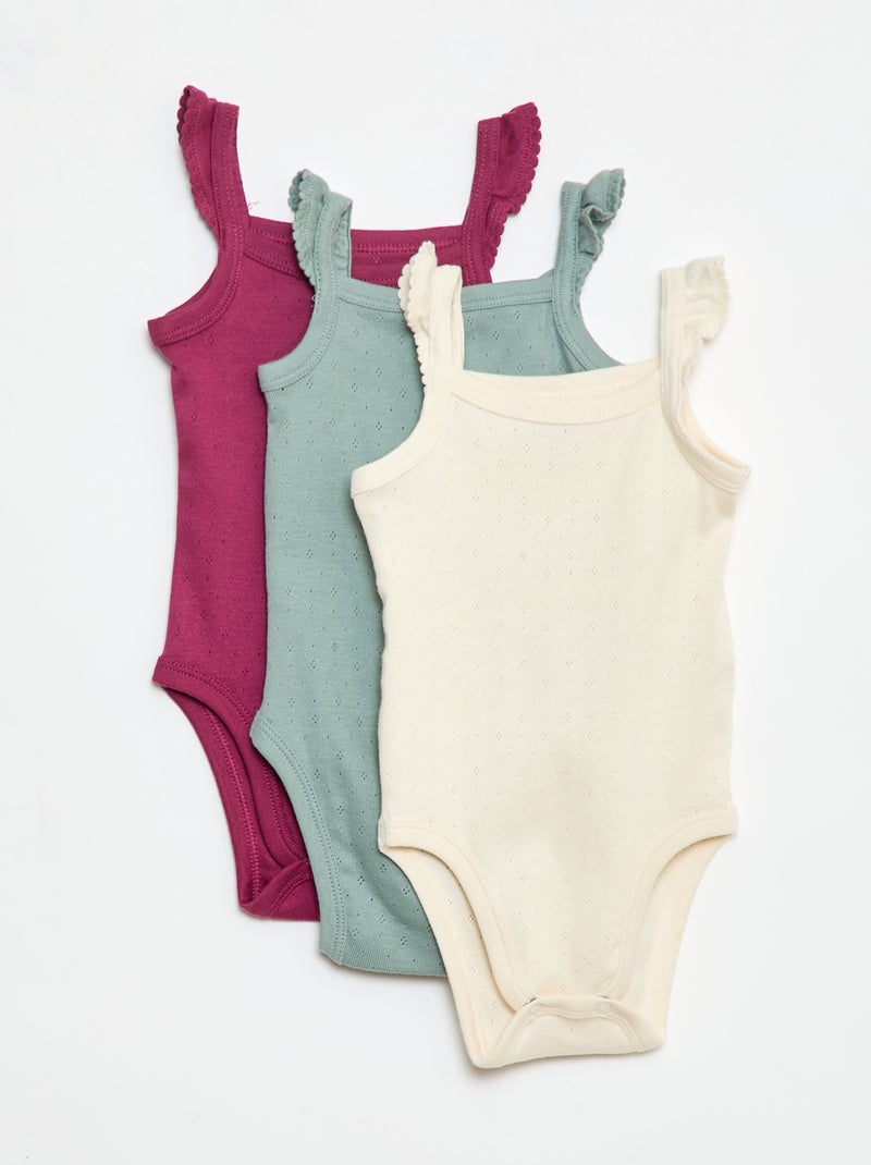 Setje rompertjes van pointelletricot met ruchebandjes Paars - Kiabi