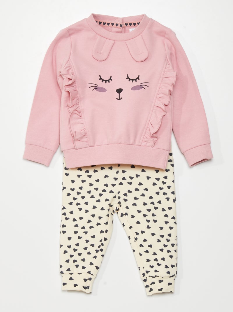 Setje: sweater + broek - 2-delig roze / beige - Kiabi