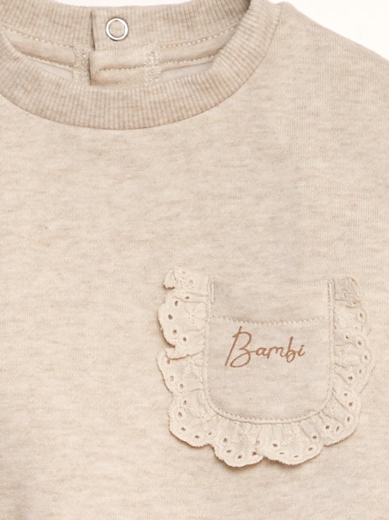 Setje: sweater + broek + slabbetje 'Bambi' - 3-delig BIEGE - Kiabi