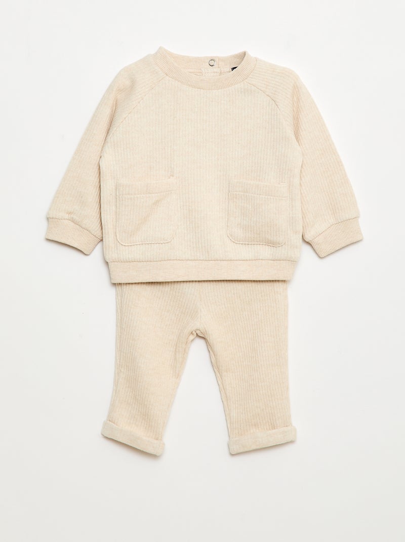 Setje: sweater + legging van ribstof - 2-delig Biege - Kiabi