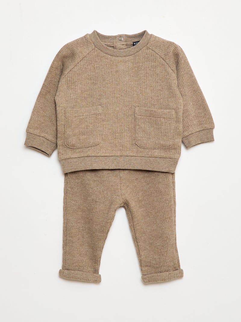 Setje: sweater + legging van ribstof - 2-delig Biege - Kiabi
