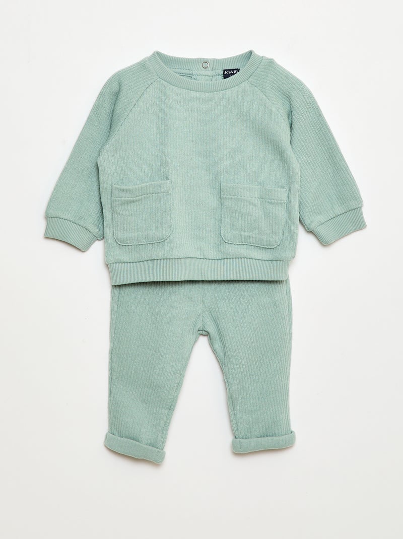 Setje: sweater + legging van ribstof - 2-delig Groen - Kiabi