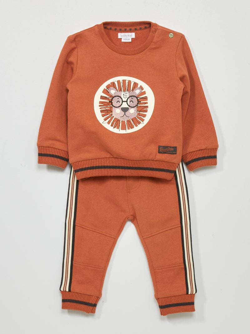 Setje: sweater met leeuwprint + joggingbroekje - 2-delig rode baksteen - Kiabi