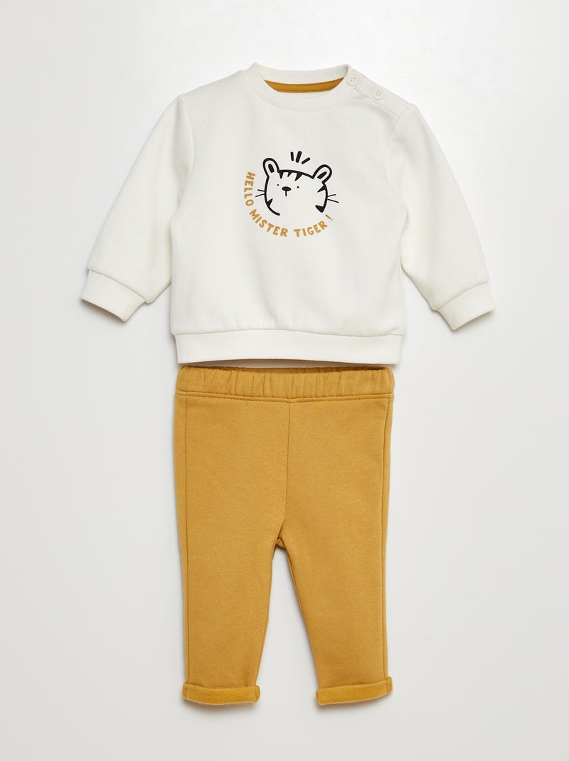 Setje: sweater met print + joggingbroekje WIT - Kiabi