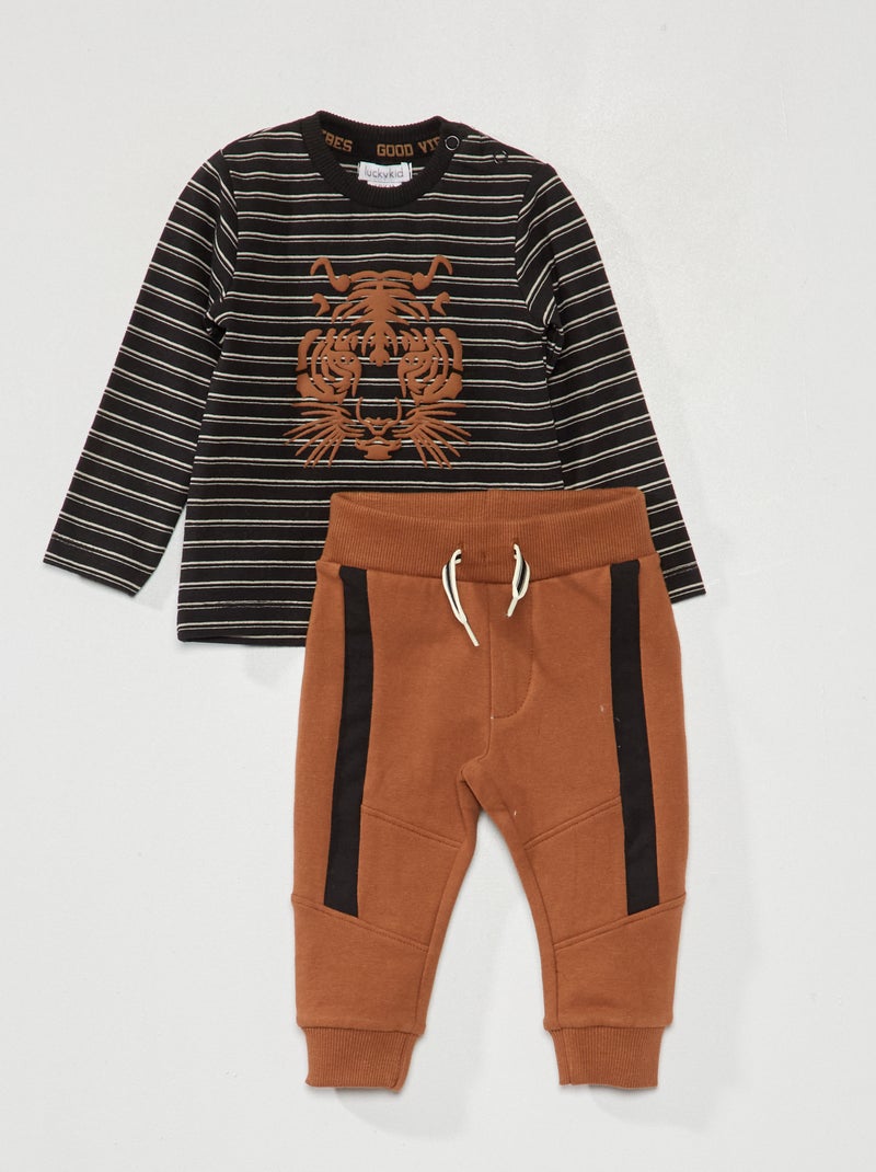 Setje: T-shirt + broek - 2-delig BRUIN - Kiabi