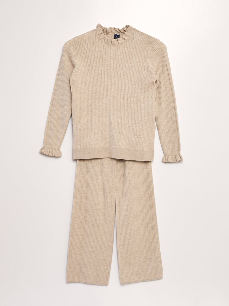 Setje: T-shirt + broek van ribstof - 2 zakken BIEGE - Kiabi