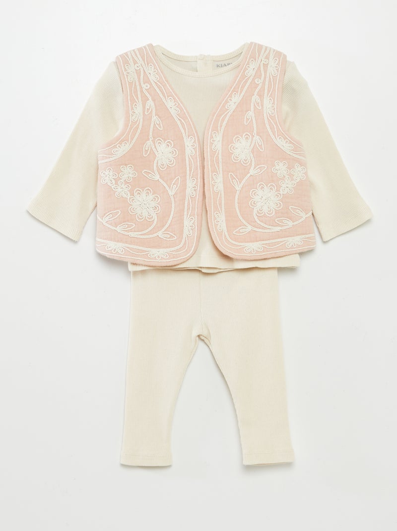 Setje: T-shirt + legging + mouwloos jasje - 3-delig WIT - Kiabi