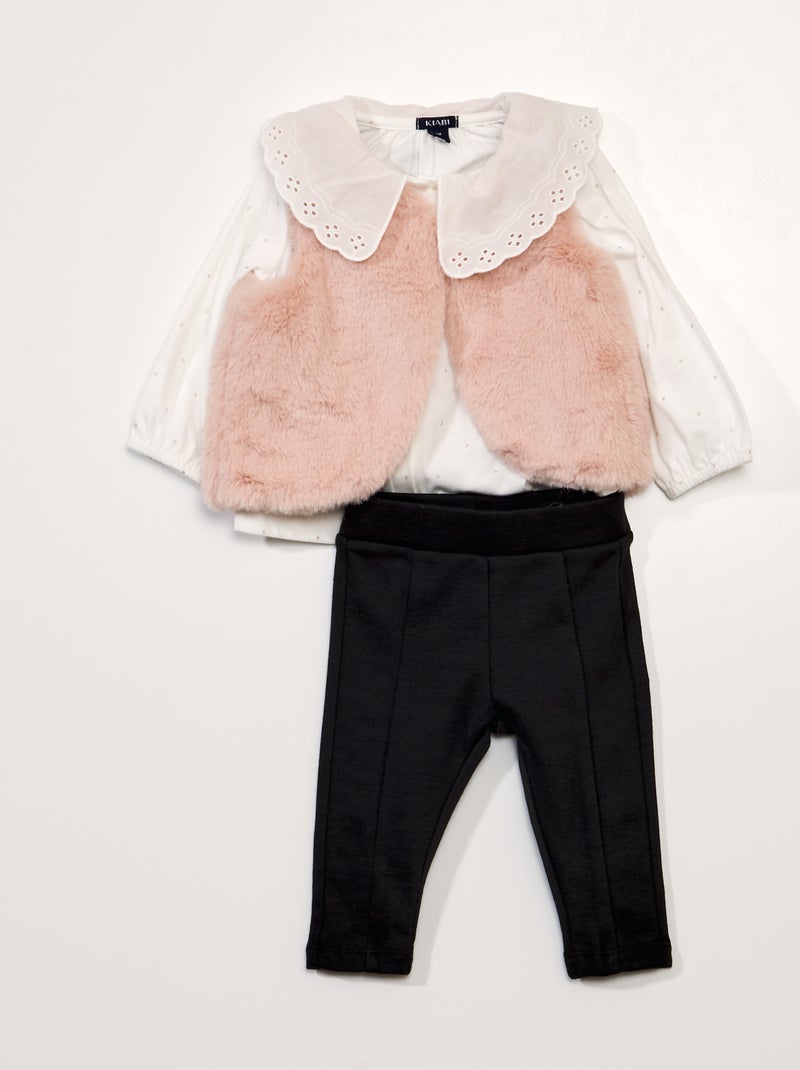 Setje: T-shirt + legging + vestje - 3-delig WIT - Kiabi