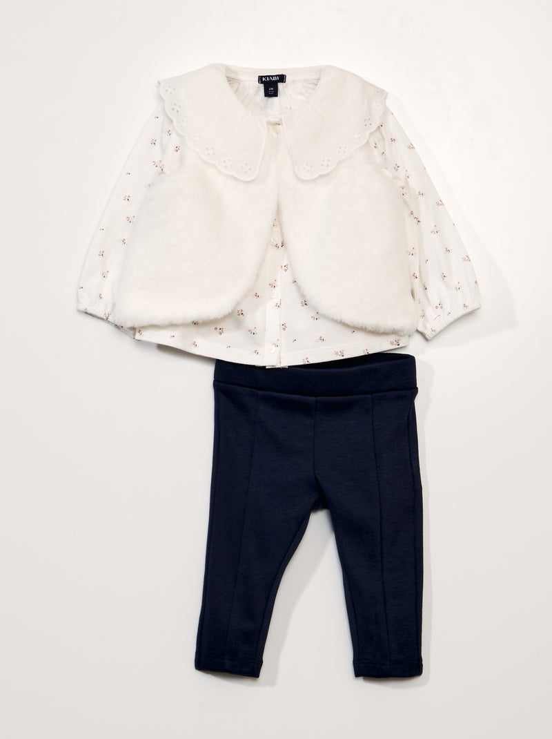 Setje: T-shirt + legging + vestje - 3-delig WIT - Kiabi