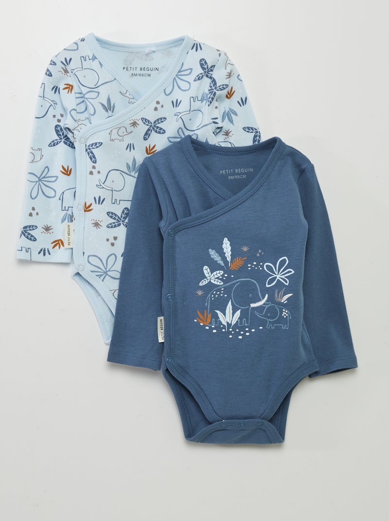 Setje van 2 jersey body's met print BLAUW - Kiabi