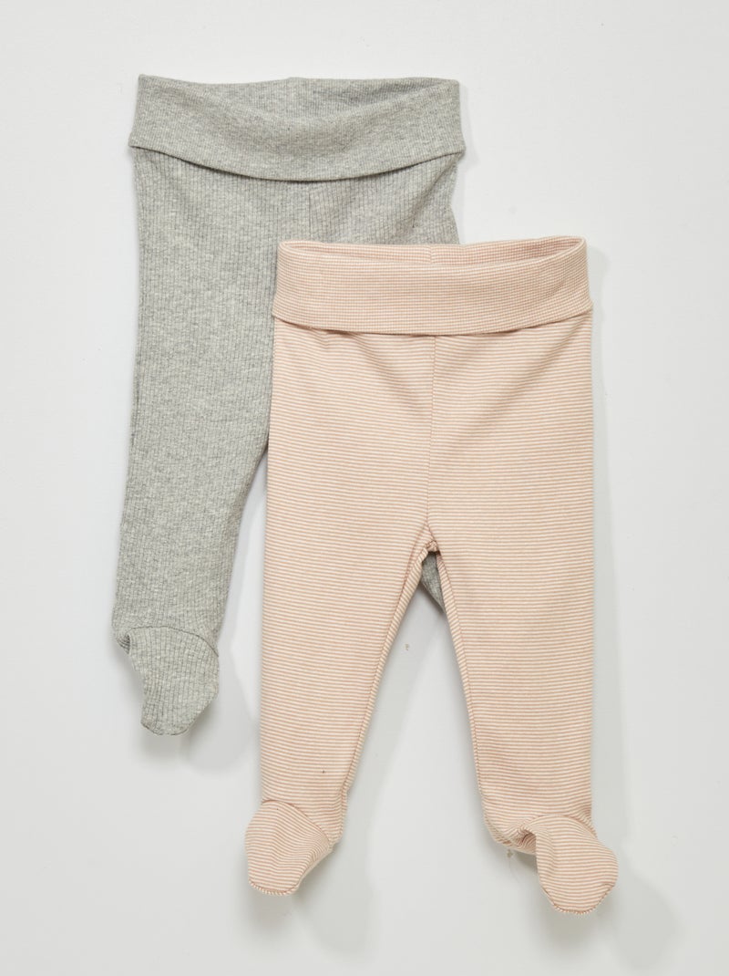 Setje van 2 leggings met voetjes BRUIN - Kiabi