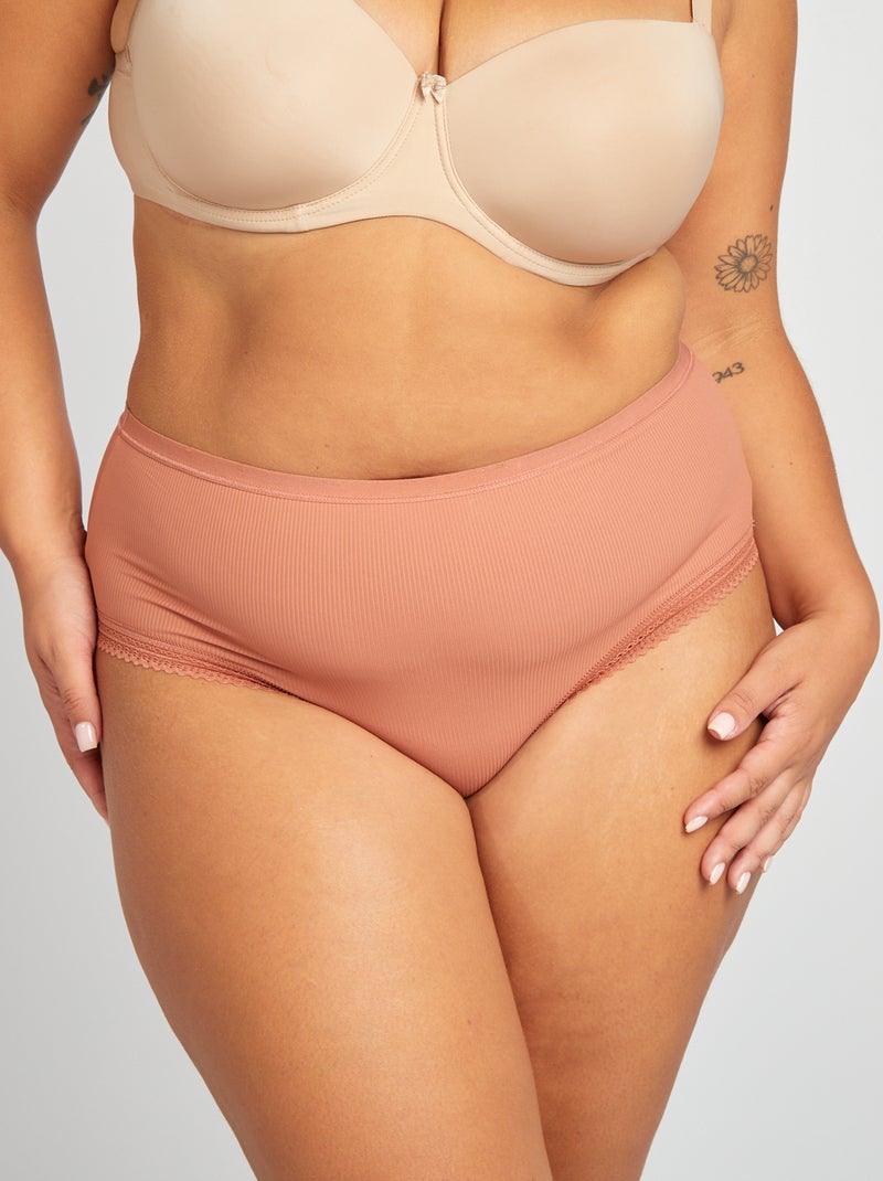 Setje van 3 geribde slips met kant ROSE - Kiabi