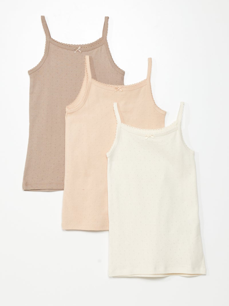 Setje van 3 singlets met fijn ajourmotiefje BIEGE - Kiabi