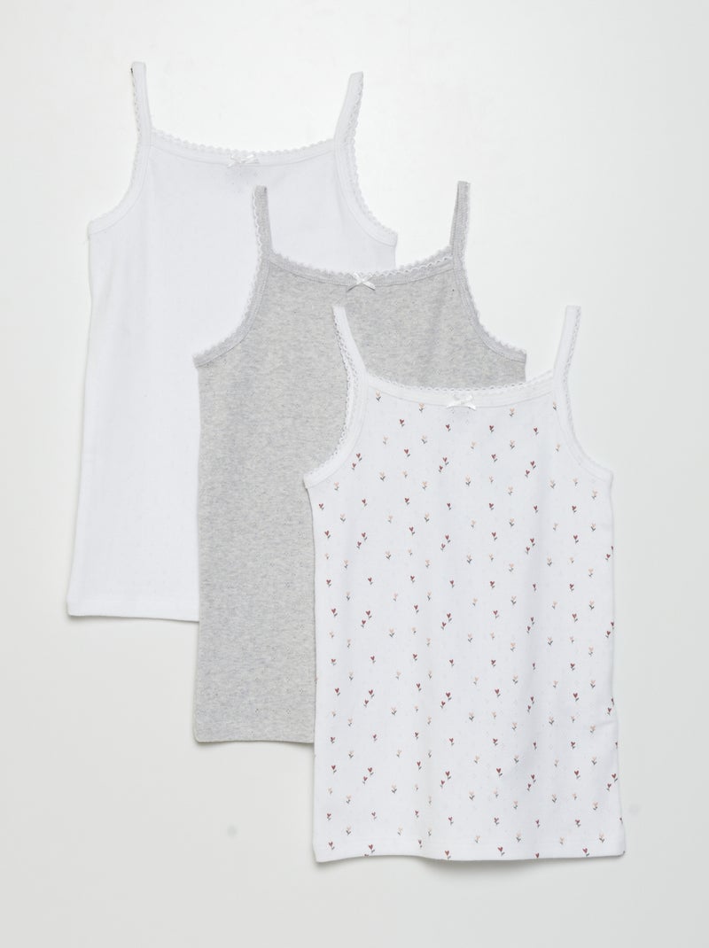 Setje van 3 singlets met fijn ajourmotiefje GRIJS - Kiabi