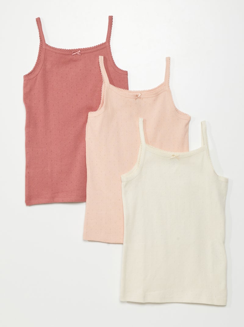 Setje van 3 singlets met fijn ajourmotiefje ROSE - Kiabi