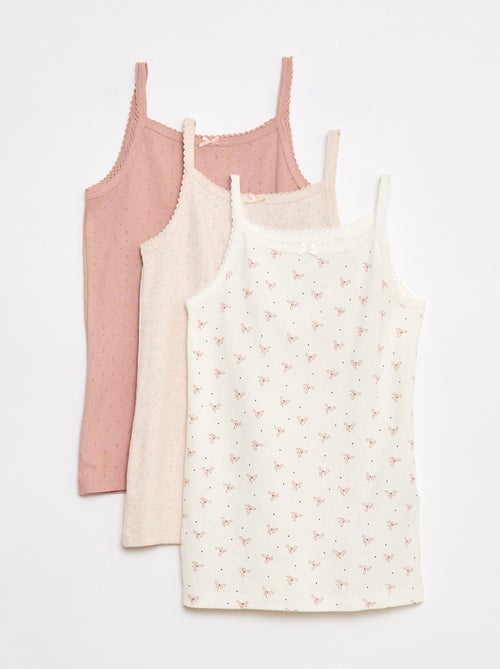Setje van 3 singlets met fijn ajourmotiefje - Kiabi