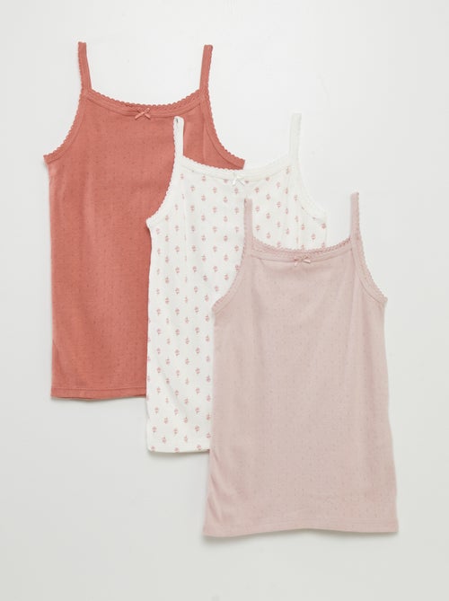 Setje van 3 singlets met fijn ajourmotiefje - Kiabi