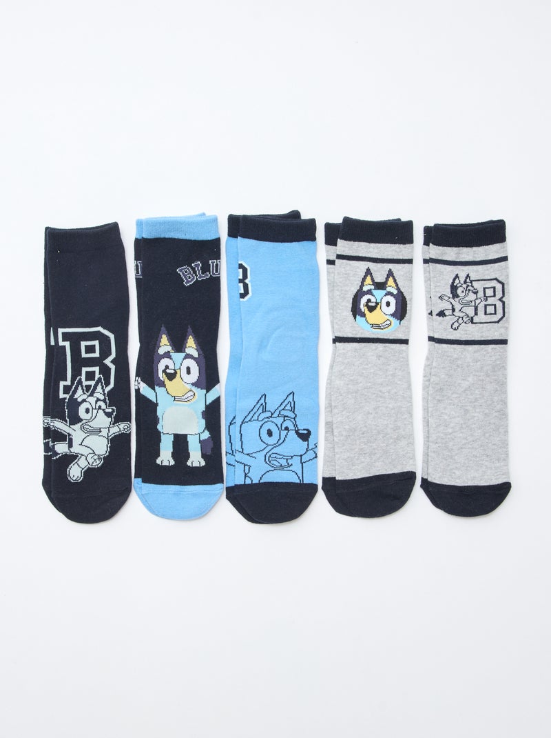 Setje van 5 paar hoge sokken met 'Bluey'-print Blauw - Kiabi